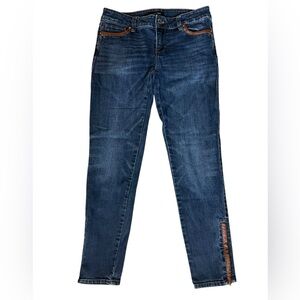 White House Black Market Skimmer Stretch Denim Jeans Faux Leather Trim Ankle-Zip